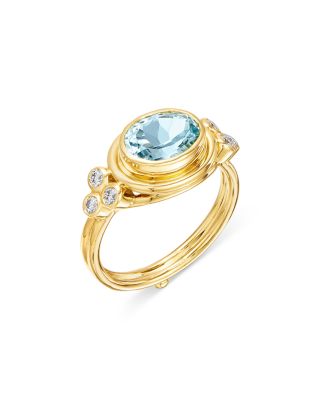 18K Yellow Gold Aquamarine & Diamond Classic Temple Ring