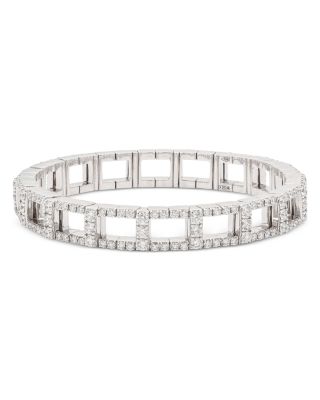 18K White Gold Stretch Diamond Square Link Stretch Bangle Bracelet, 4.36 tcw