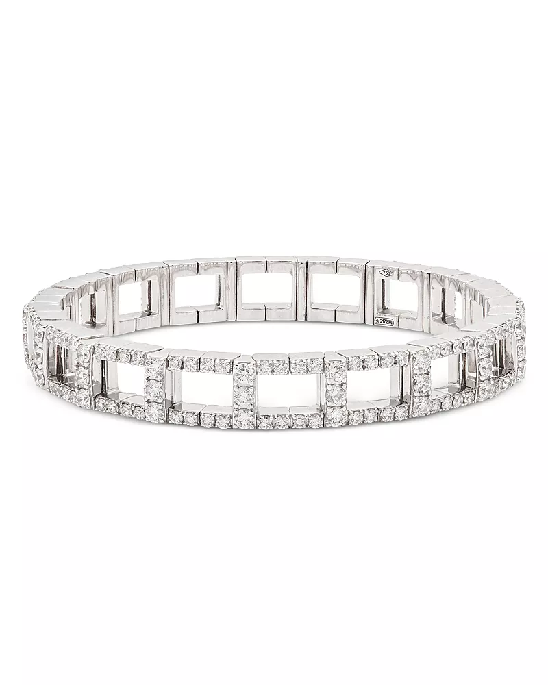 Zydo 18K White Gold Stretch Diamond Square Link Stretch Bangle Bracelet, 4.36 tcw