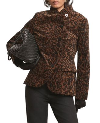 Women's High Neck Printed Velvet Jacket