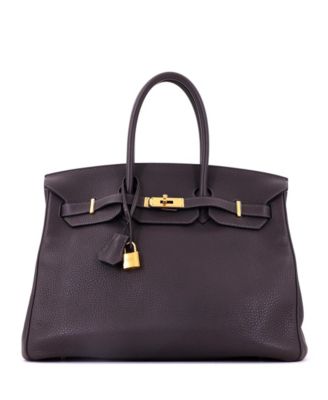 Birkin 35 Handbag Grey Clemence with Gold Hardware