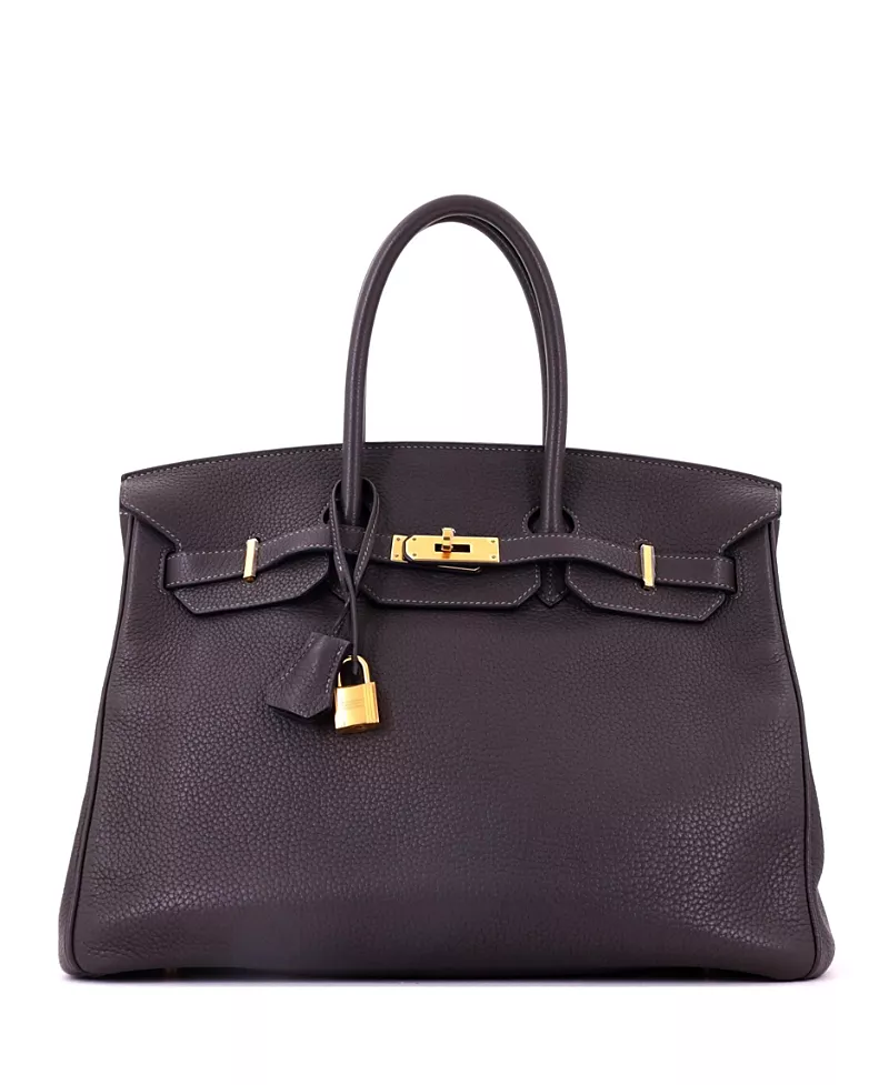Pre-Owned HERMES Birkin 35 Handbag Grey Clemence with Gold Hardware