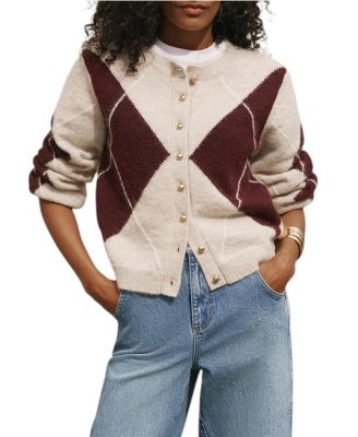 Women's Wool Blend Argyle Cardigan