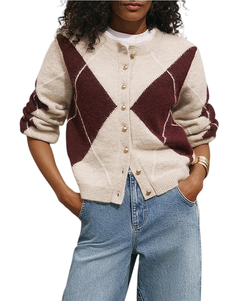 Mint Velvet Women's Wool Blend Argyle Cardigan