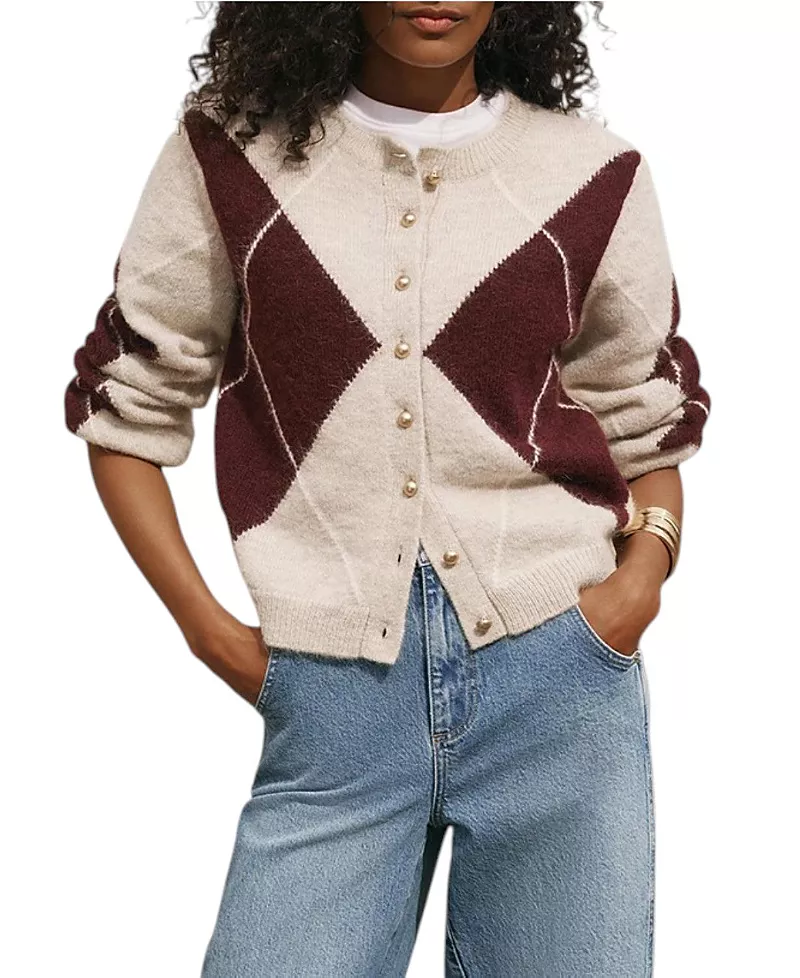 Mint Velvet Women's Wool Blend Argyle Cardigan