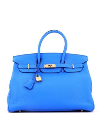 Birkin 35 Handbag Blue Clemence with Gold Hardware