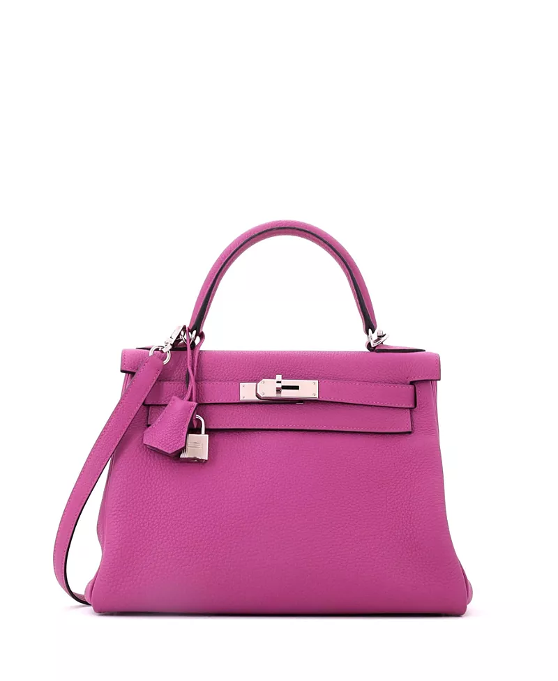 Pre-Owned HERMES Kelly 28 Handbag Pink Togo with Palladium Hardware
