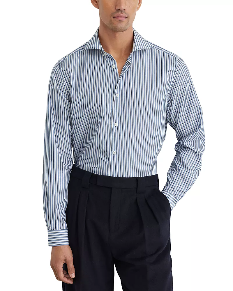 Reiss Wolf Triple Stripe Cutaway Collar Shirt