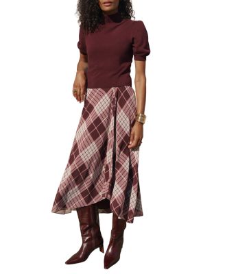  Women's Checked Layered Midi Dress