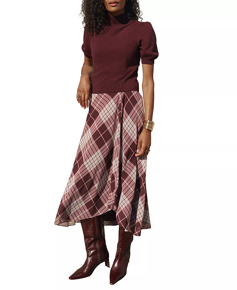 Mint Velvet Women's Checked Layered Midi Dress