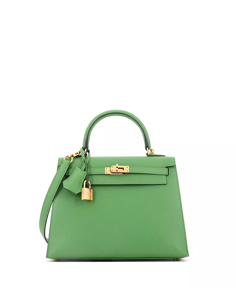 Pre-Owned HERMES Kelly 25 Handbag Green Epsom with Gold Hardware