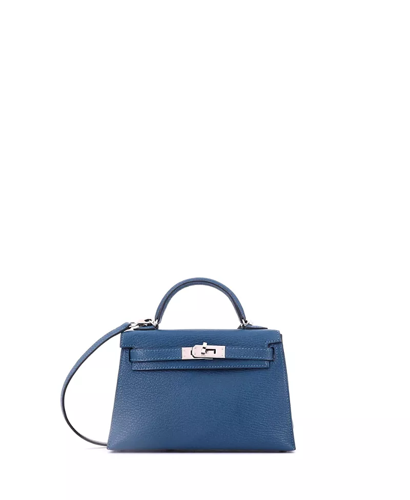 Pre-Owned HERMES Kelly 20 Handbag Verso Chevre Mysore with Palladium Hardware