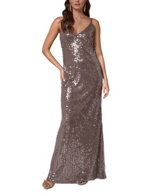 DKNY Sequin V Neck Sleeveless Gown