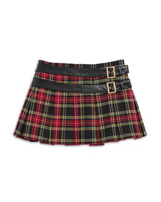 Girls' Buckle Detail Plaid Pleated Mini Skirt - Big Kid