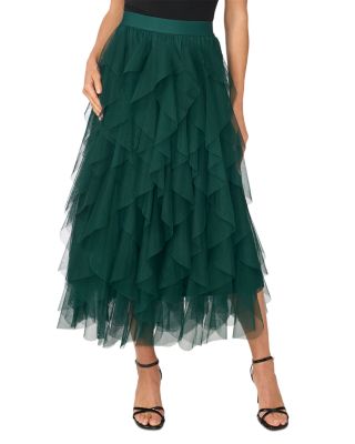 Ruffled Tulle Midi Skirt