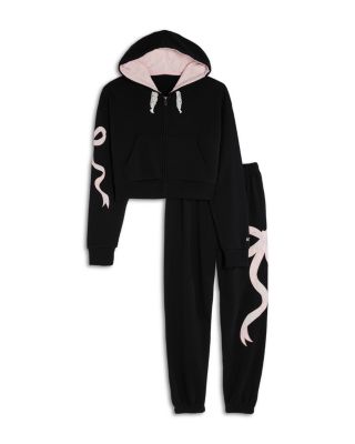 Girls' Dylan Bow Appliqu&eacute; Cropped Zip Hoodie & Jogger Pants - Big Kid