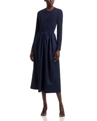 Stretch Cotton Poplin Rib Fit & Flare Dress