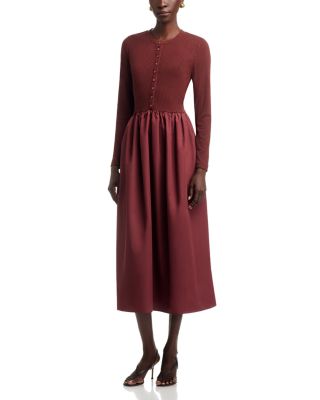 Stretch Cotton Poplin Rib Fit & Flare Dress