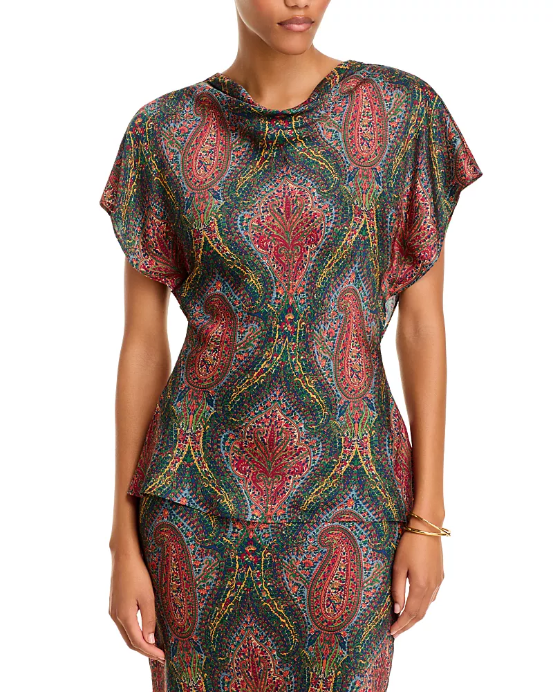 Veronica Beard Redgrave Cowl Neck Short Sleeve Top