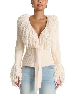 Fringe Trim V Neck Cardigan