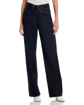 MM6 Maison Margiela Ring Denim High Rise Wide Leg Jeans in Dark Blue