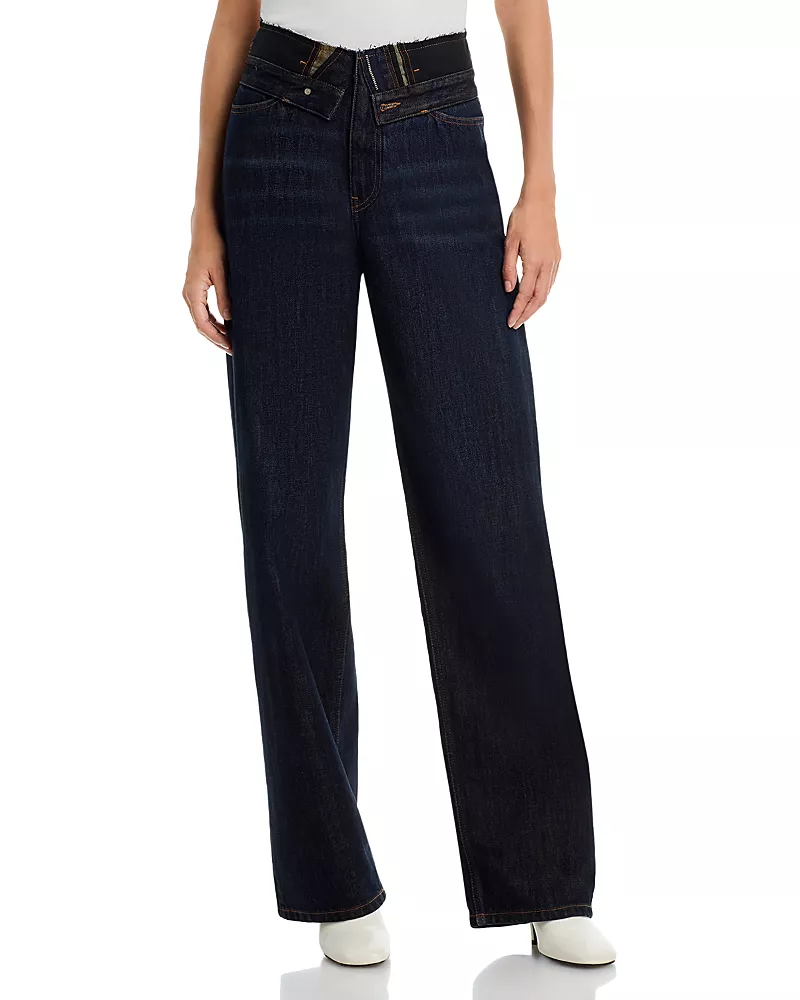 MM6 Maison Margiela Ring Denim High Rise Wide Leg Jeans in Dark Blue