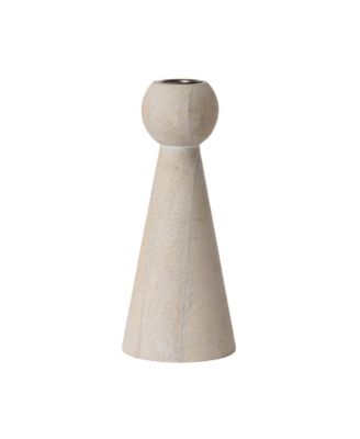  Bleached Taper Wood Candle Holder, 7''