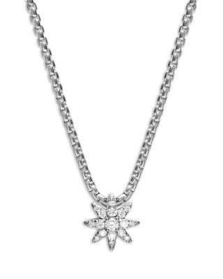 Petite Starburst Station Necklace in Sterling Silver with Diamonds, 7mm