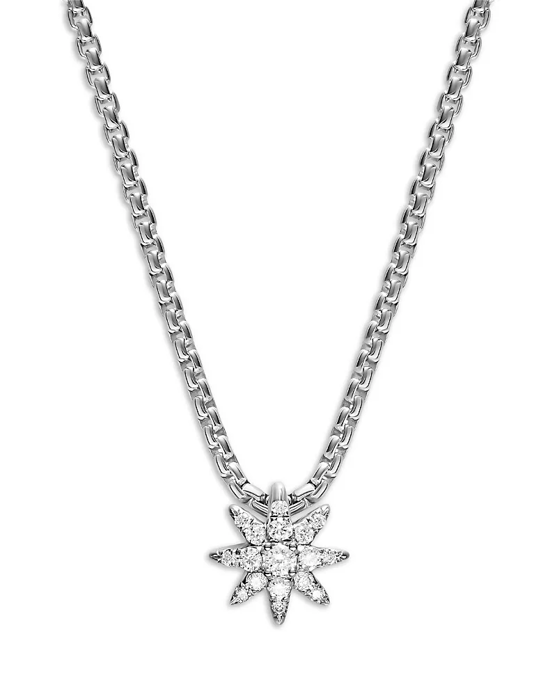 David Yurman Petite Starburst Station Necklace in Sterling Silver with Diamonds, 7mm