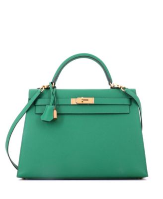 Kelly 32 Handbag Green Epsom with Gold Hardware