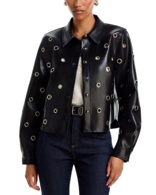 Faux Leather Grommet Embellished Jacket
