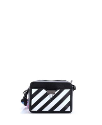 Small Binder Clip Camera Crossbody Bag Striped Leather
