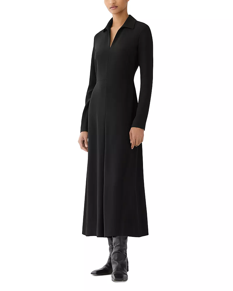 Lafayette 148 New York Collared V Neck Finesse Crepe Dress