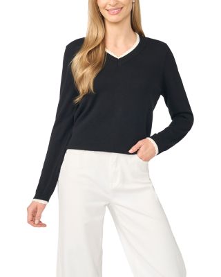 Layered Scallop Trim V Neck Sweater 