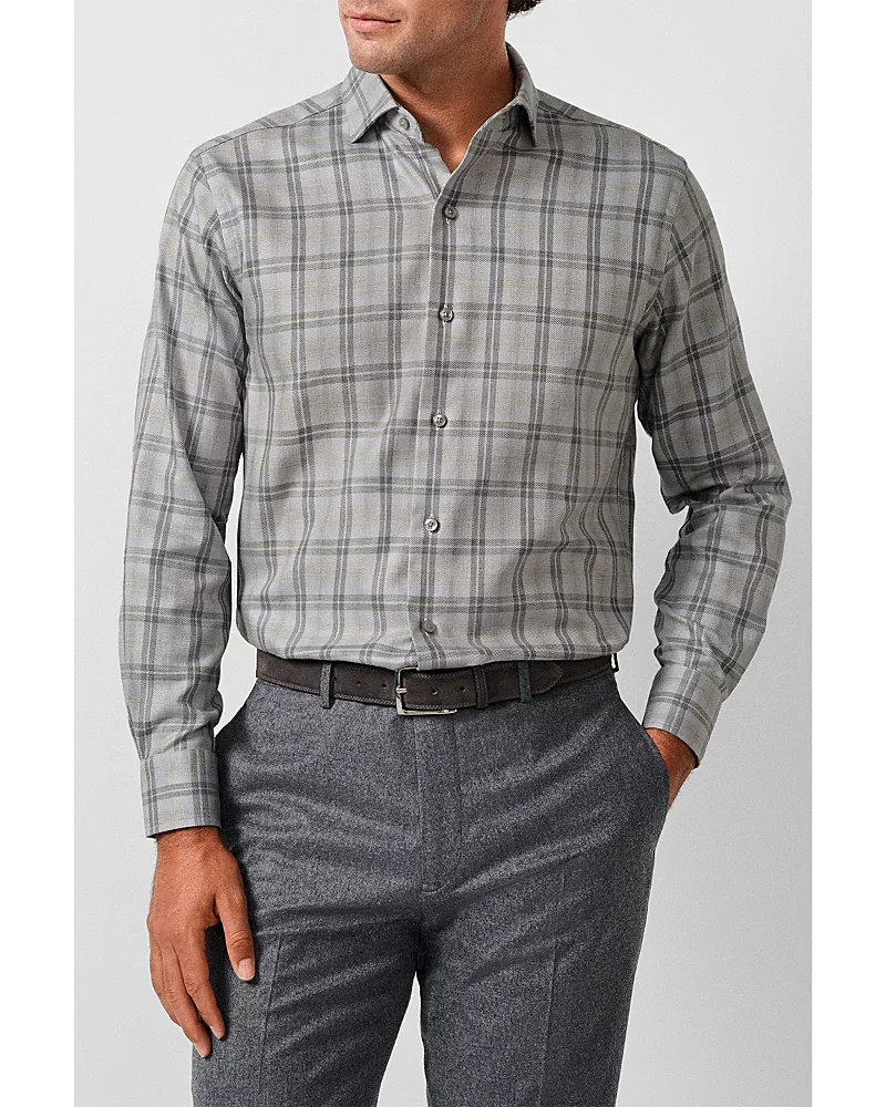 David Donahue Cotton Melange Check Sport Shirt