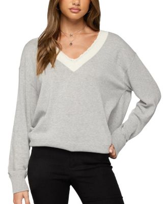  Marie Contrast Lacey V Neck Sweater
