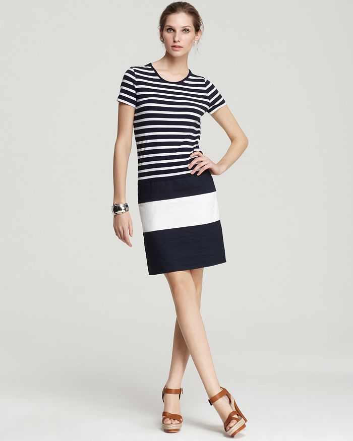 DKNY Short Sleeve System Striped Dress | Bloomingdale's