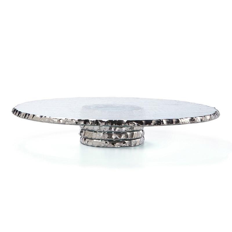 Annieglass Edgey Pedestal Cake Plate In Clear Glass/platinum Trim