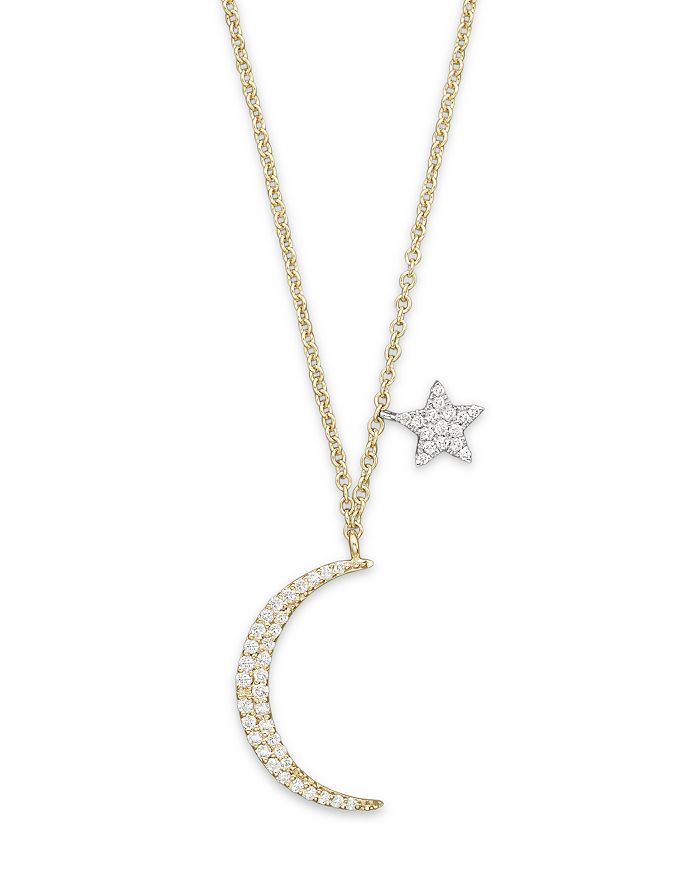 Meira T Diamond Moon Necklace in 14K Yellow Gold, .22 ct. t.w., 16 ...