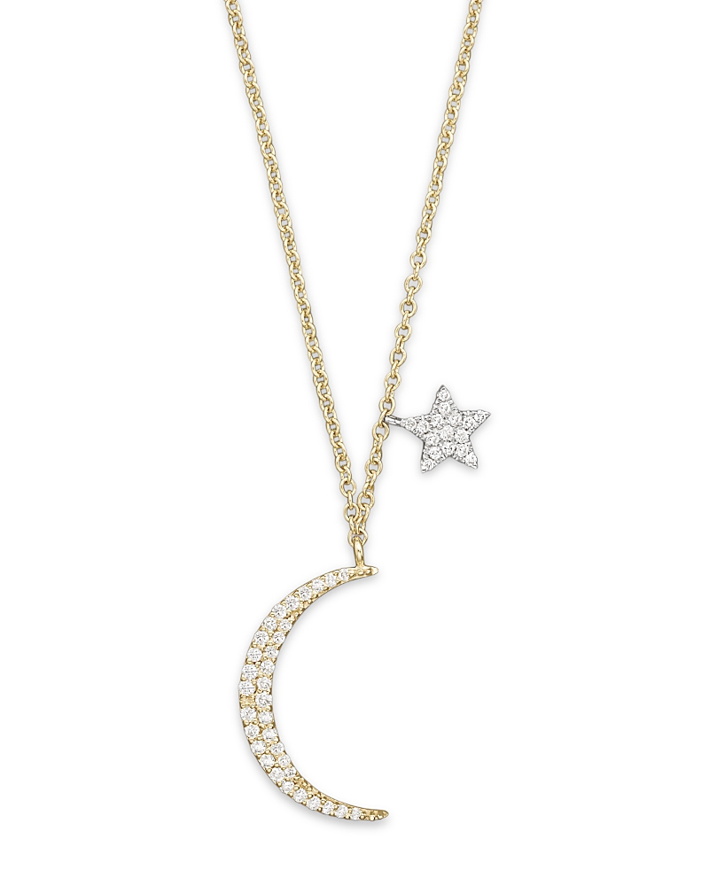 Meira T Diamond Moon Necklace in 14K Yellow Gold, .22 tcw, 16