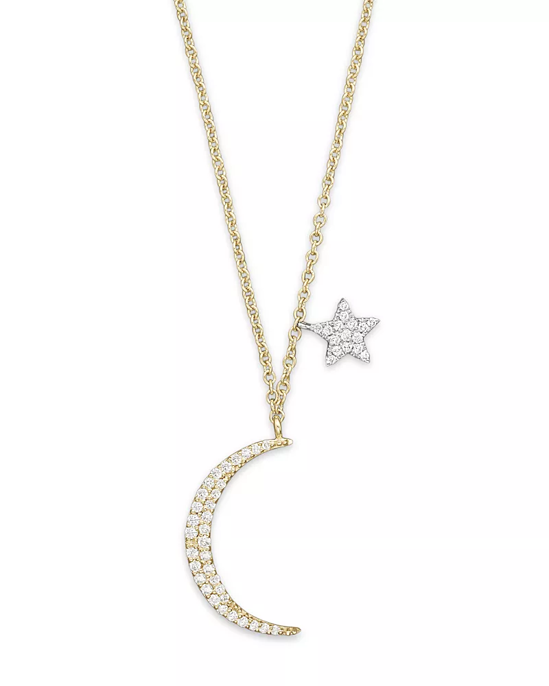 Meira T Diamond Moon Necklace in 14K Yellow Gold, .22 tcw, 16