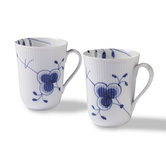 Royal Copenhagen Blue Fluted Mega Mugs, Set Of 2 In White With Hand Painted Blue Decoration