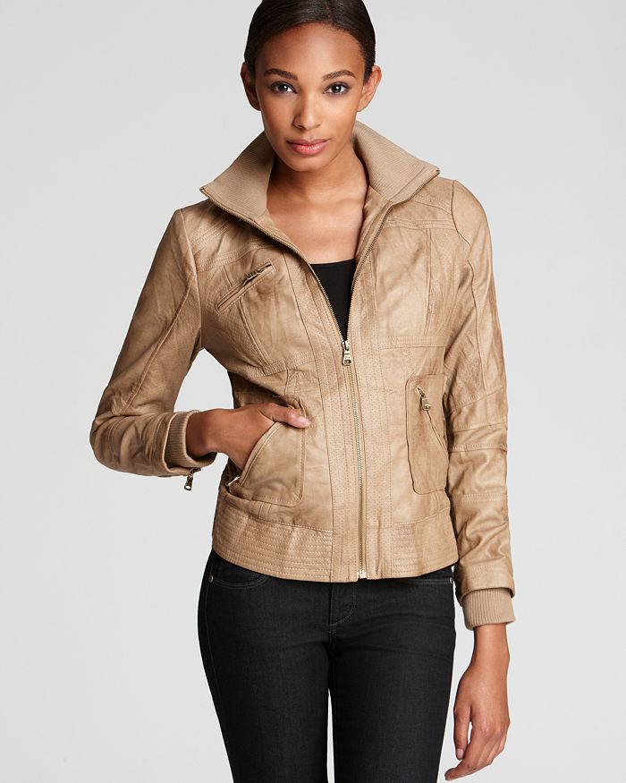 Guess brown top leather jacket womens