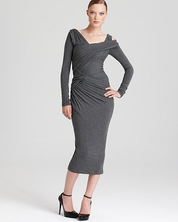 Donna Karan Cold Shoulder Dress - Melange Body Jersey Long Sleeve ...