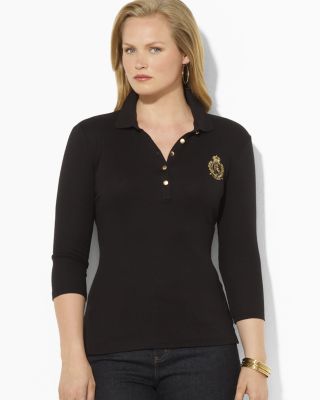 Ralph Lauren Plus Cora Three Quarter Sleeve Polo Shirt with Crest - Main Image