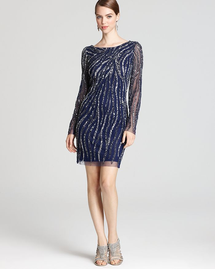 Aidan Mattox Twilight Black Beaded Long Circle Evening Cape Dress