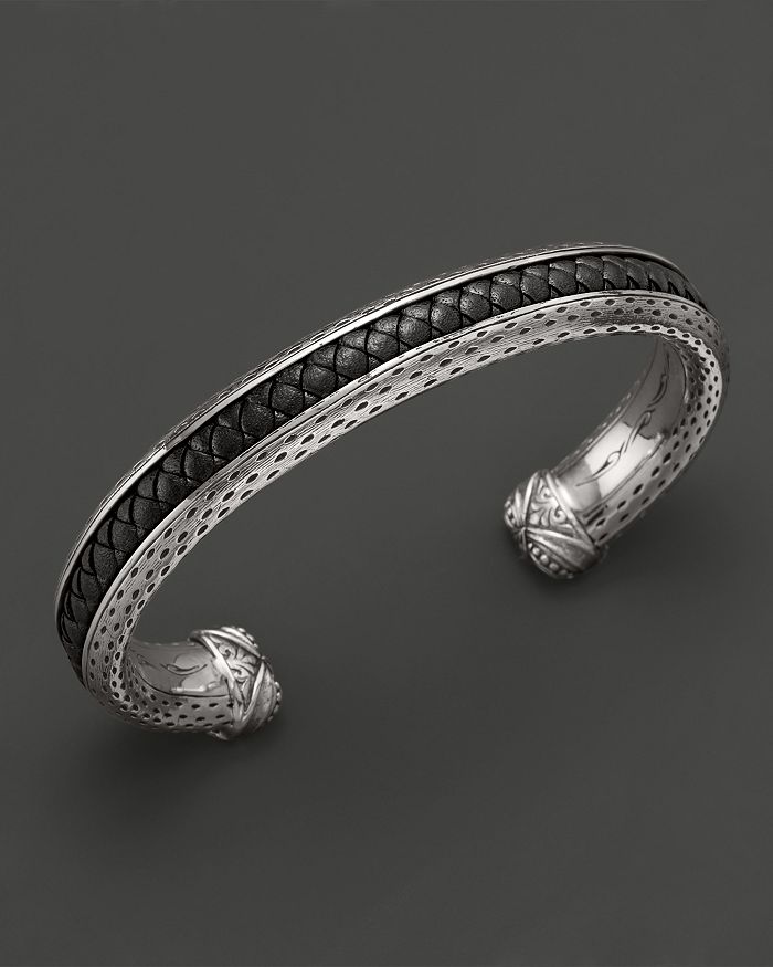 Scott Kay Men s Sterling Silver Cuff with Woven Black Leather
