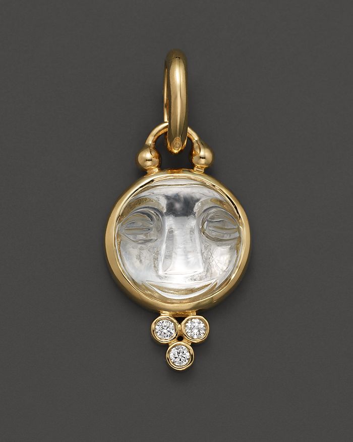 Shop Temple St Clair 18k Yellow Gold Small Carved Crystal Moonface Pendant With Diamonds In White/gold