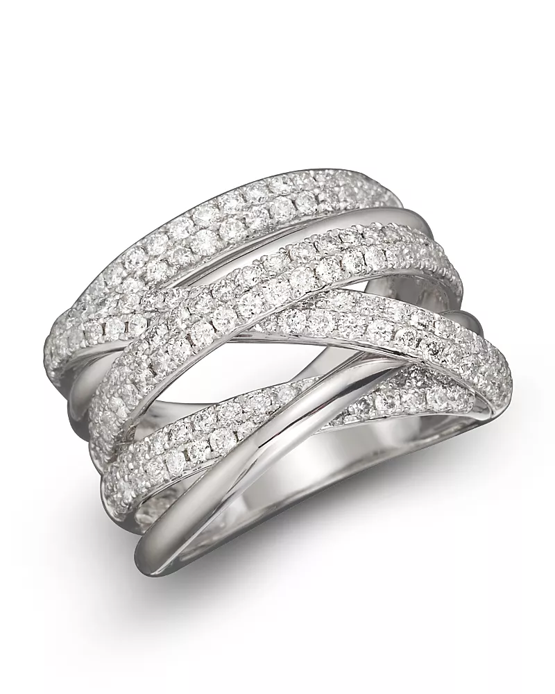 Diamond Crossover Band in 14K White Gold, 1.45 tcw
