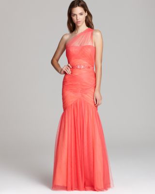 Monique Lhuillier ML One Shoulder Gown - Beaded Waist | Bloomingdale's Women